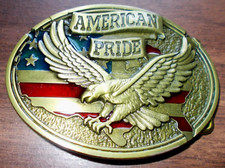 "American Pride" Belt Buckle - Soaring American Eagle on the Flag of the USA