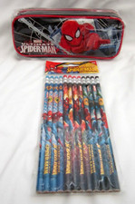 Spiderman Black/Red Pencil Case Pouch  12 Spiderman Character Pencils-New v5