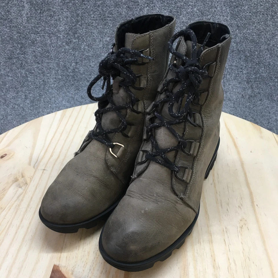 Sorel Botas Mujer 10 Phoenix Combat Cuero Verde Impermeables Acogedoras Cortas Encaje Foto 3 de 4