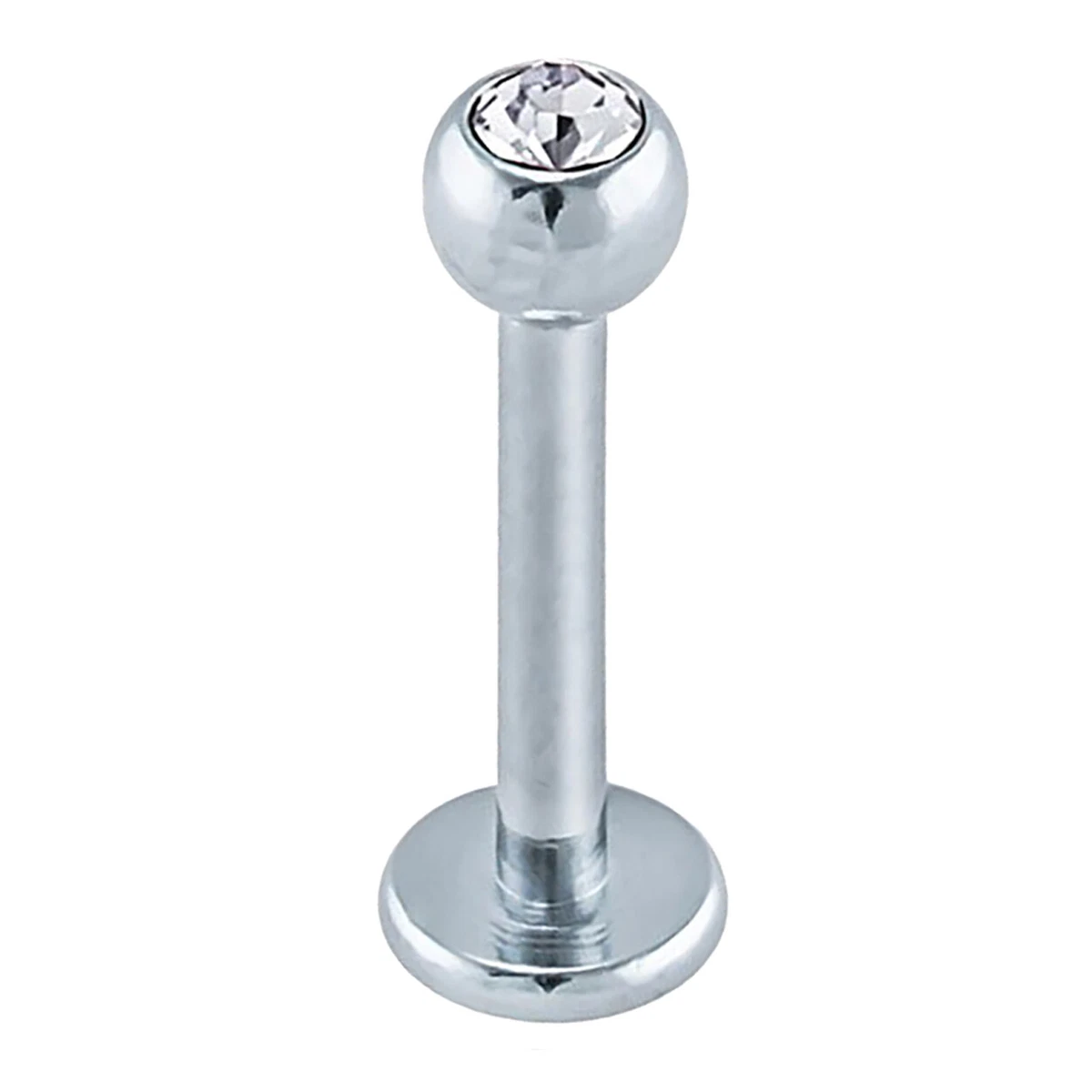 Steel Labret Monroe Lip Ring Bar Stud w Cz Gem Ball 16 14 Gauge