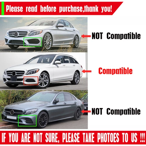 For 2015-18 MERCEDES Benz W205 C300 Front Bumper Fog Light Grille Grill Cover - Picture 2 of 7