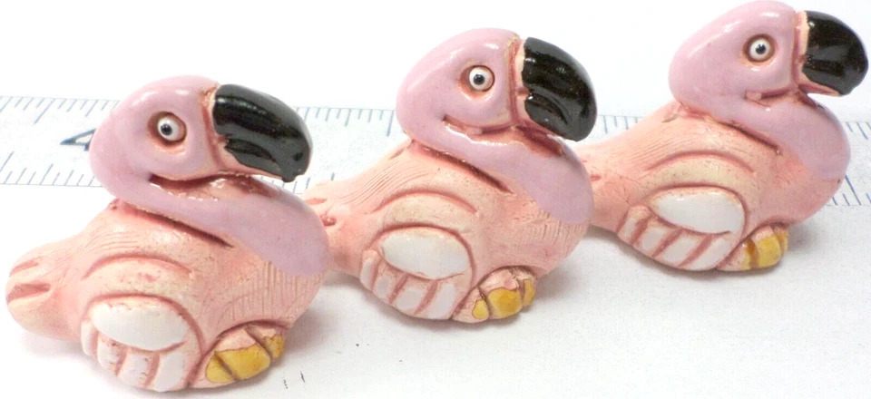 3 Cuentas/Dijes Vintage Cerámica Perú Mini Lindos Animales Flamencos Rosa 30x35x25mm Foto 2 de 4