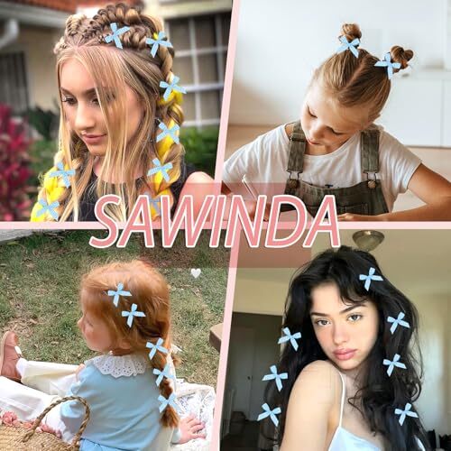 Mini pinzas de moño para el cabello artesanal de guinga de 20 piezas lazos pequeños para cabello lazos para cabello azul - Imagen 7 de 7