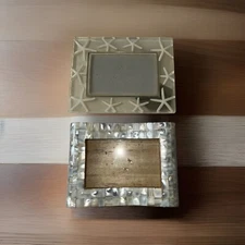 Custom Mother of Pearl Curved Wood Photo Picture Frame & Starfish Lucite Resin