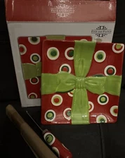 Fitz and Floyd Holiday Home Cheese snack Plate & Spreader Christmas With Box NIB