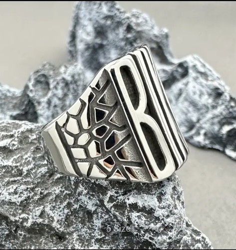 Mens Chunky Biker Ring Band Stainless Steel Not 925 Heavy Size T 1/2 - Picture 3 of 5