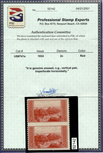 US 741a 2c Parchi Nazionali 1934 coppia verticale imperfetta orizzontale PSE cert OG H - Foto 3 di 3
