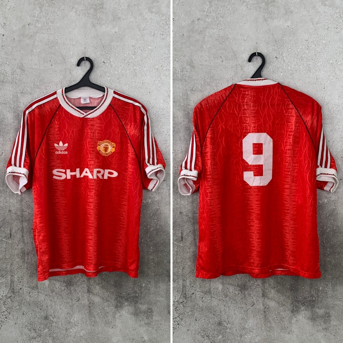 MANCHESTER UNITED 1990/92 HOME FOOTBALL SHIRT #9 McCLAIR ADIDAS