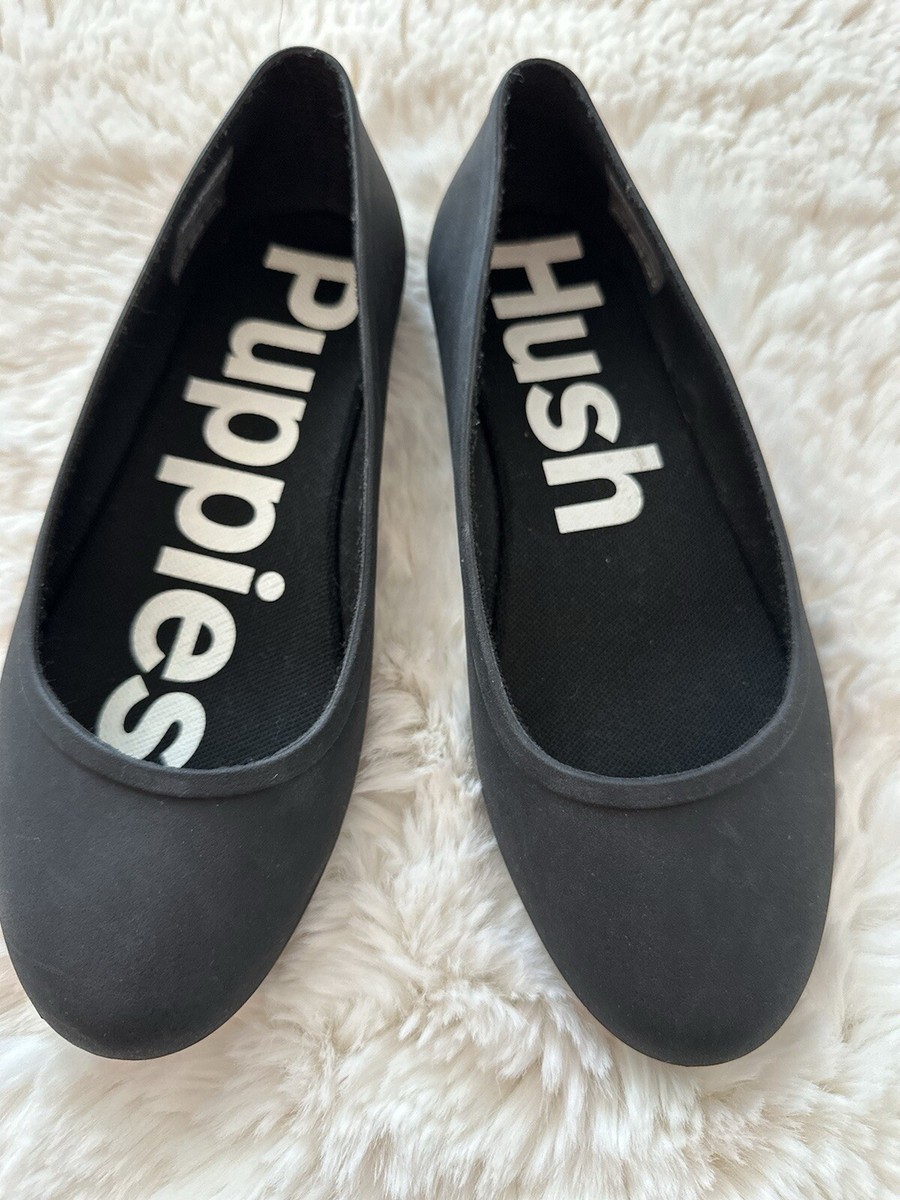 Hush Puppies Black Flats Shoes Size Rubber Ballet Slip On NWOT - Main Image