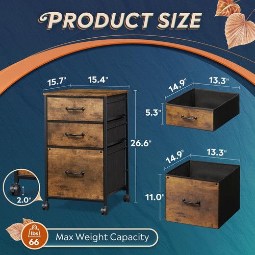 Mobile File Cabinet, Rolling Printer Stand with 3 Drawers, Fabric Vertical Fi... - Picture 5 of 6