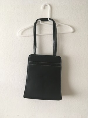 Vintage ESPRIT Black Pebbled Faux Leather Contrast Stitching Shoulder Bag Tote