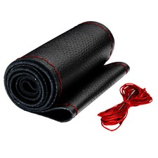 DE 1x Lenkradbezug aus 100% Echtleder Schwarz PERFORIERT Lenkradschoner 37-38 cm