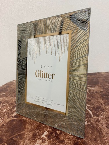 Elegant Silver Glitter Photo Frame 5x7" Sparkle Glass Wedding/Memories - 第 2/5 張圖片