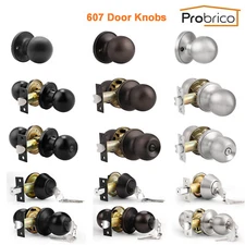 Probrico 607 Black Round  Door Knob Lock Set Brushed Nickel Bronze Handles