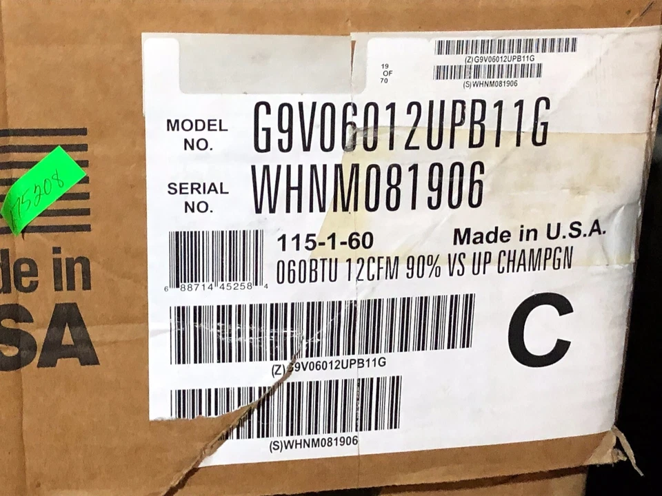 Luxaire Unitary G9V06012UPB11G 60k BTU Horno de Aire Caliente Gas Natural Nuevo Antiguo Stock Foto 2 de 4