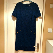 Women’s Black Geometric Jacquard Shift Dress Zip Back Knee Length Size 12