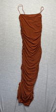 Nasty Gal Bodycon Dress Womens 6 Rust Orange Ruched Side Spaghetti Strap Party