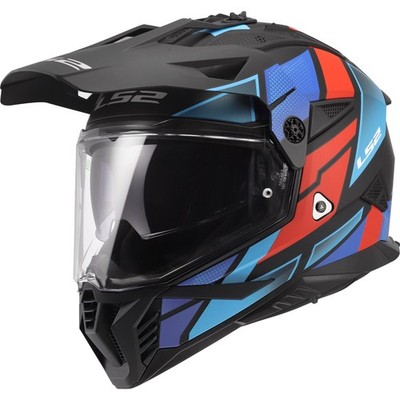 Motorrad Enduro Helm L - LS2 MX702 Pioneer 2 II Block - schwarz-rot-blau matt