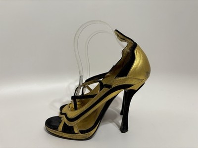 Vtg Prada SS2008 Gold Leather Heels 37.5
