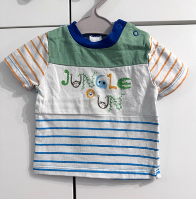 baby club T-Shirt Gr. 56 gestreift Jungle-Tier-Print Kurzarm Druckknopf