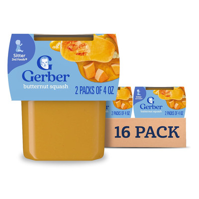 Gerber Stage 2 Baby Food Butternut Squash Puree 4 oz Tubs 16-Pack Non-GMO New