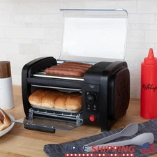 Hot Dog Cooker Roller Grill & Bun Toaster Oven W/ Timer Auto Shutoff Feature US