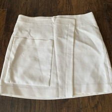 HALSTON HERITAGE Women's Faux Wrap Mini Skirt, Cream NWT
