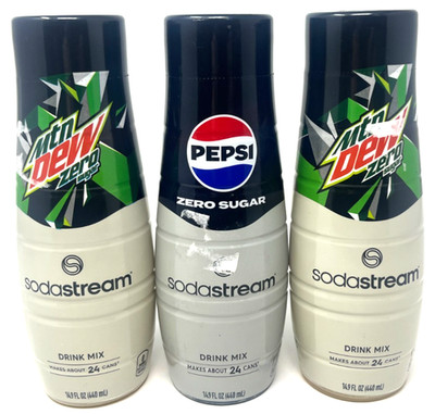 (3) Sodastream Drink Mix Mountain Dew Zero Sugar & Pepsi Zero Sugar Exp: 5/2026+