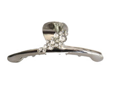 Large shiny silver flower metal western hair claw clip