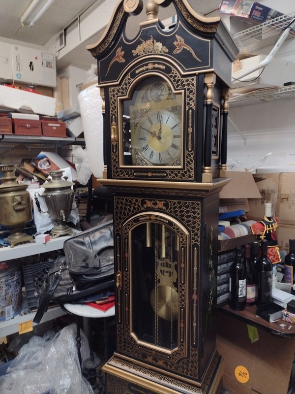  Rare Tempus Fugit Chinoiserie Black Gold Grandfather Clock  Very 🙂 Picture 