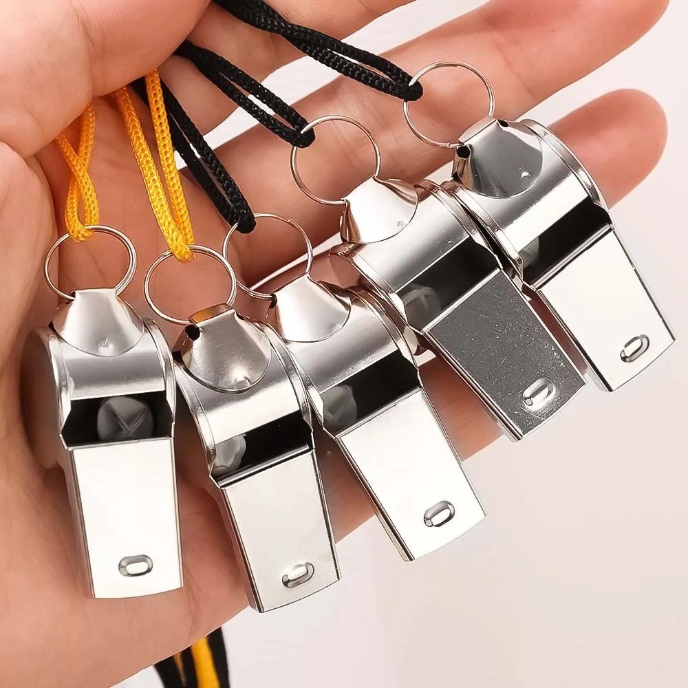6PCS Stainless Steel Whistle with Lanyard Loud Sports Coach Referee Whistles