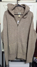 L.L.Bean 100 Lambswool Full Zip Hooded Cardigan Sweater Pockets Gray XL Tall