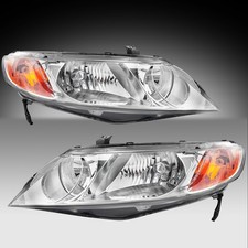 For 2006-2011 Honda Civic Sedan Chrome Amber Reflector Halogen Headlights Pair