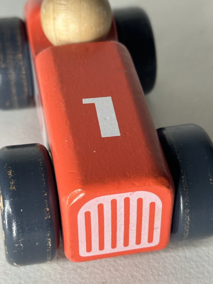 Vintage Early Learning Centre ELC legno classico veicolo giocattolo educativo AUTO DA CORSA - Immagine 4 di 4