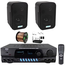 Pyle PT260A Audio Radio 200W Receiver, 2x 3.5" 300W Black Speakers, Mic System