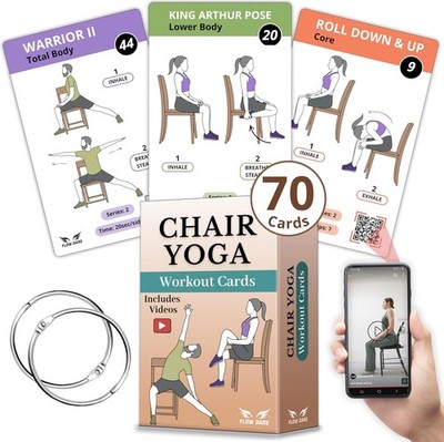 Chair Yoga for Seniors over 60   70 Exercise Cards with Videos & Workout Plan  