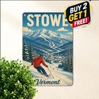 Stowe Ski Vermont Mountain Resort Sign Vintage Winter Metal Tin Plaque
