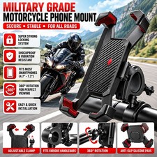 Motorcycle Phone Mount Auto Lock 100mph Military Anti-Shake Bike Phone Holder US