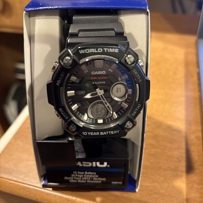 Casio AEQ120W-1BV, Digital/Analog, 3 Alarms, 10 Year Battery, Resin, World Time