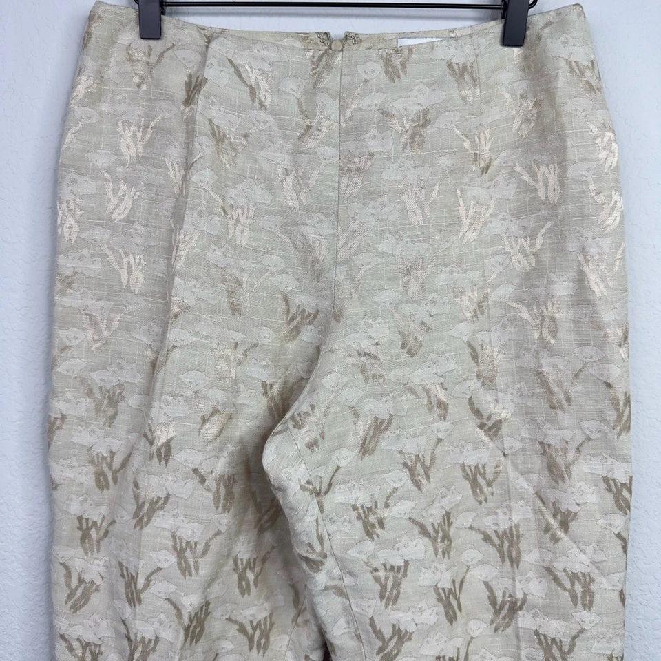 Pantalones Oscar de la Renta para mujer 12P beige mezcla de lino jacquard brocado minimalista Foto 3 de 4