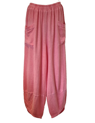 Italienische gewaschene Leinenhose Laufbein Gummibund Lagenlook One Size 10-14