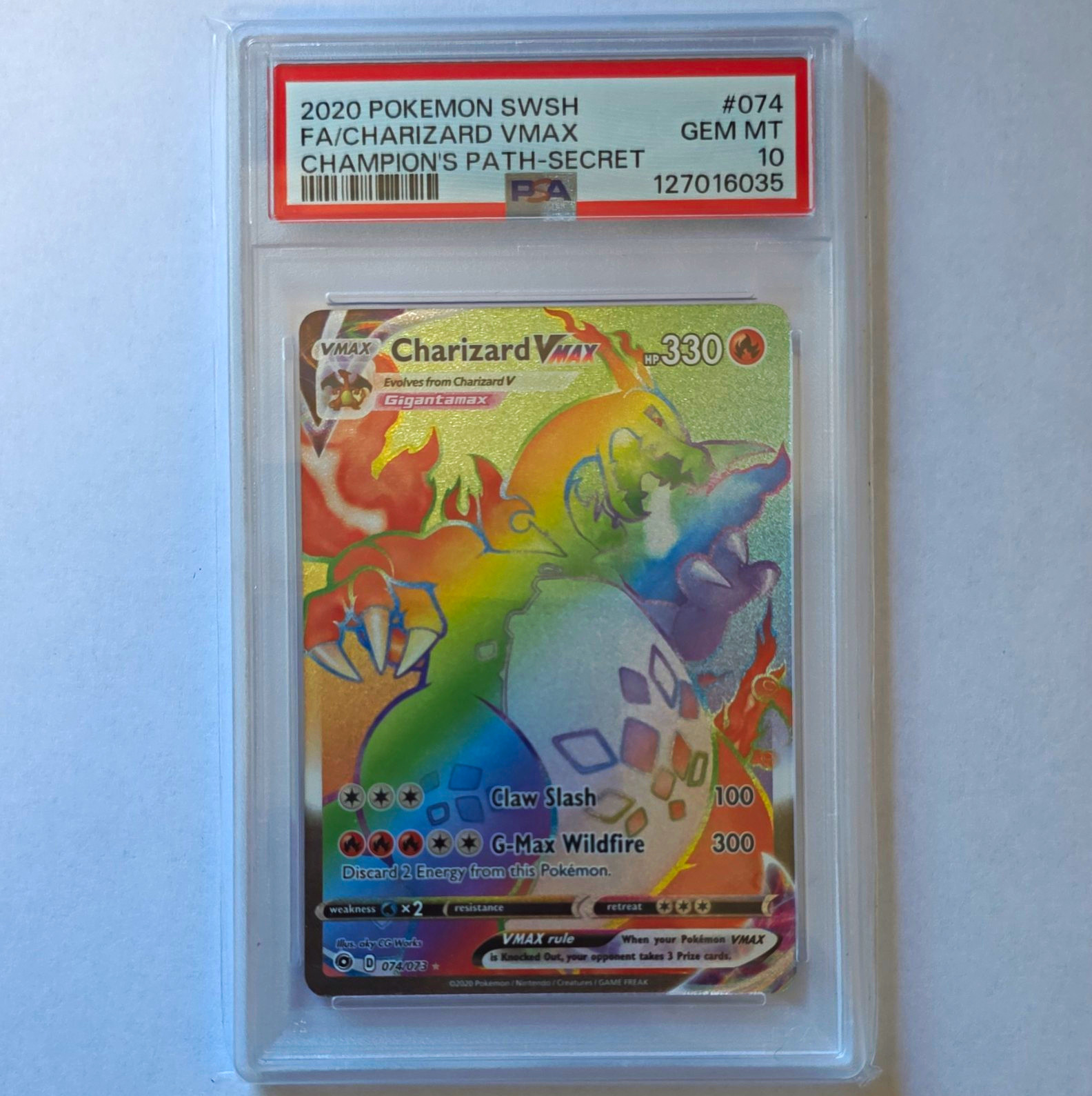 Pokemon PSA 10 Charizard VMAX 074/073 Champion's Path Secret Rare Holo FA