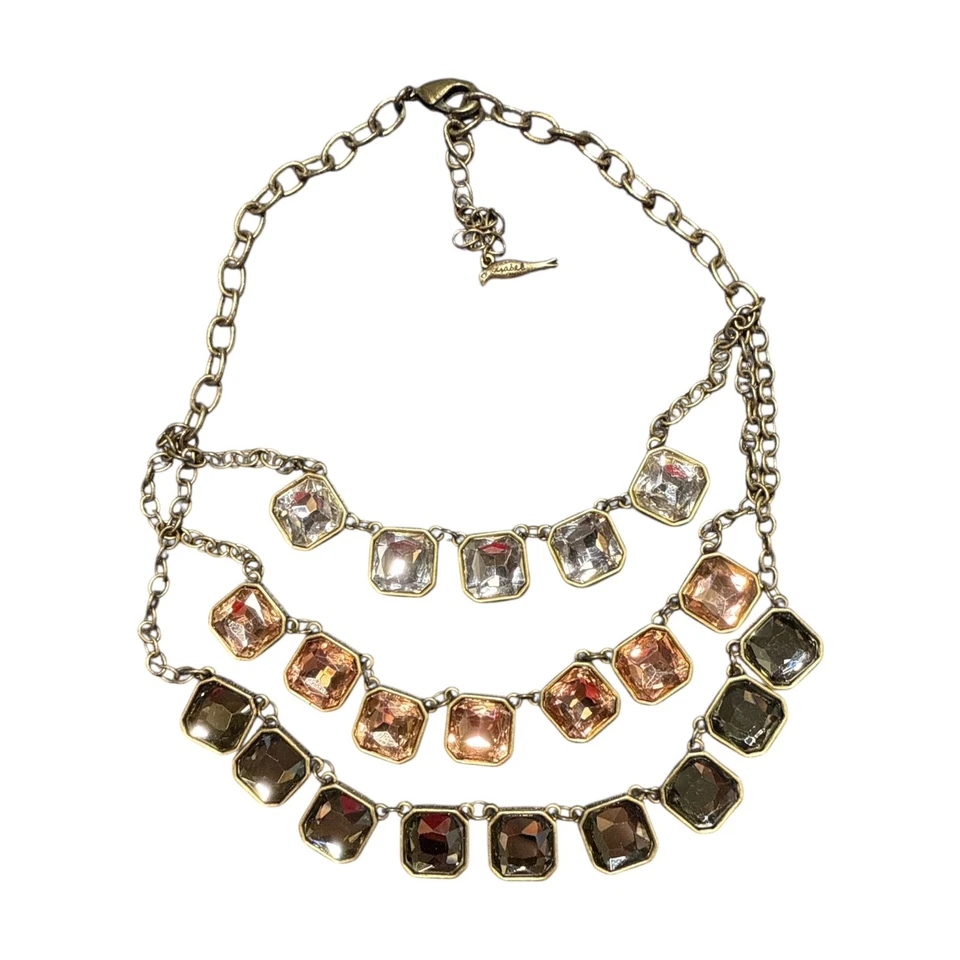 VINTAGE CHLOE & ISABEL Antique Gold Crystal Layered Bib Statement Necklace CI480 - Image 2 of 4
