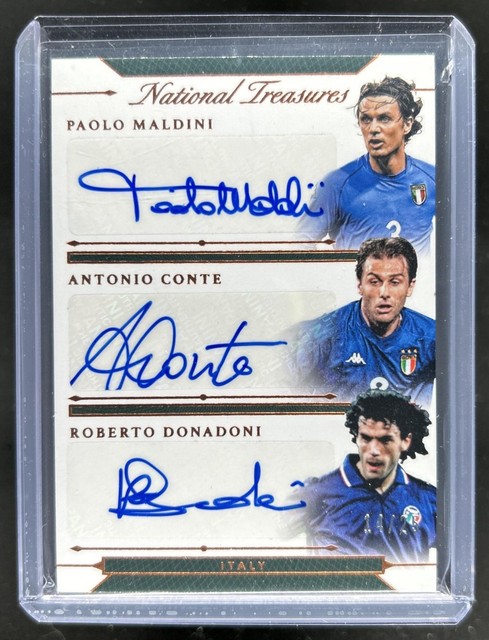 2018 National Treasures Antonio Conte Paolo Maldini Roberto Donadoni Auto #/25