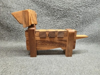 Dog Puzzle Solid Natural Wood Pieces 3D Wooden Brain Teaser or Desk Toy