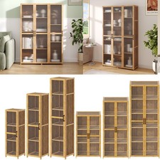 3-5 Tier Bamboo Curio Display Cabinet Bookshelf Storage with Adjustable Shelves