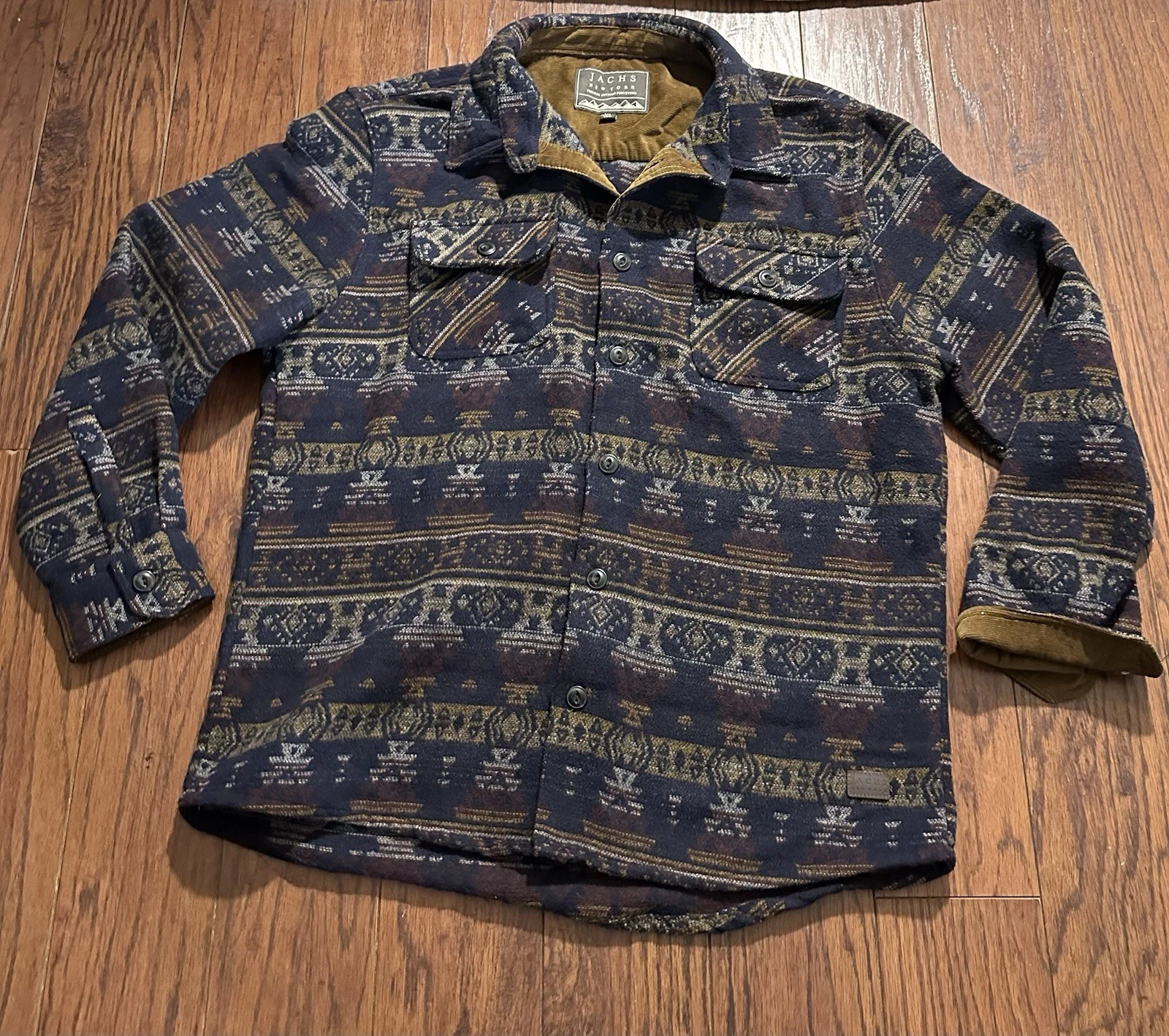 JACHS New York XL Button Down Shirt Jacket Wool Blend Herringbone