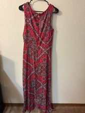 Tommy Hilfiger Dress Women’s 12 Pink Paisley Chiffon V-Neck Sleeveless Maxi