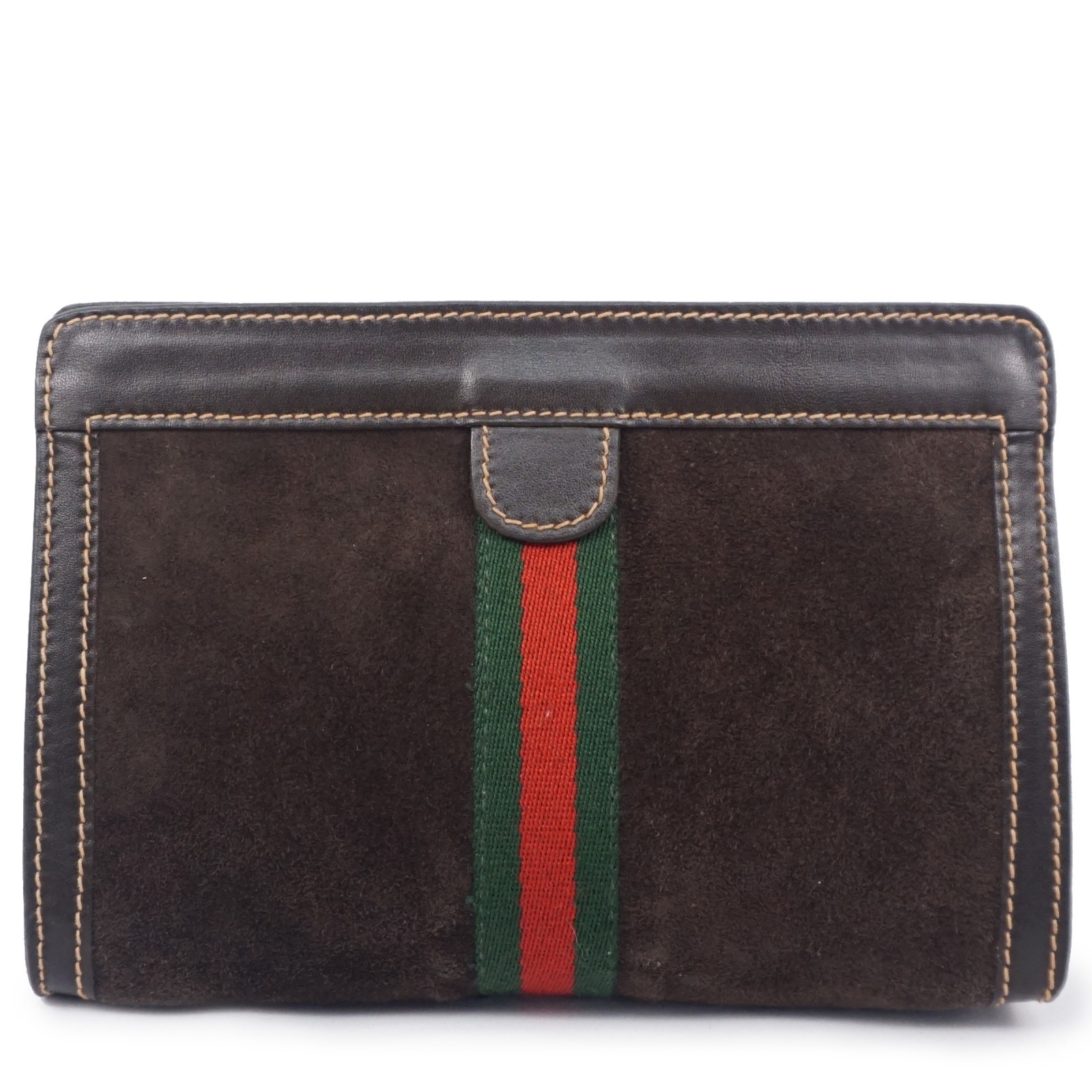 GUCCI Vintage Web Sherry Line Suede Leather Clutch Bag Old Gucci PARFUMS Auth