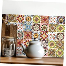 30 Pack, 4x4 Inch Mediterranean Tile Stickers, Colorful Vintage Peel and Stick